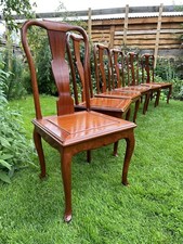 Antique Reproduction Five Solid Teak / Mahogany Oriental Dining Chairs
