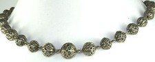 VICTORIAN ANTIQUE STERLING SILVER FILIGREE BEADS NECKLACE