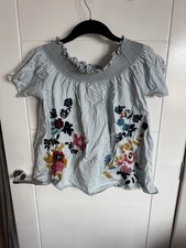 Primark size 12 denim Bardot top with floral embroidery