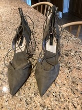 Zara Khaki Suede Shoe Size 4/37 Strappy  Shoe Worn Once