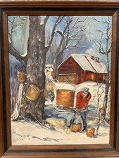 J Gillaspie Mid 20th Century Naive American Oil on Board Painting Folk Art 71x56