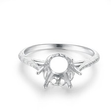 Round 7.5mm to 8mm Semi Mount Antique Jewelry Solitaire Ring Sterling Silver 925