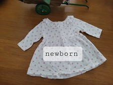 Matalan Newborn White Floral Cotton Long Sleeve Baby Girls Dress with Frill Neck
