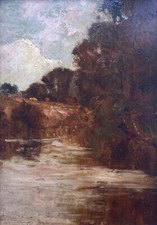 William E Tindall Signed Original Antique Oil Painting English River Landscape
