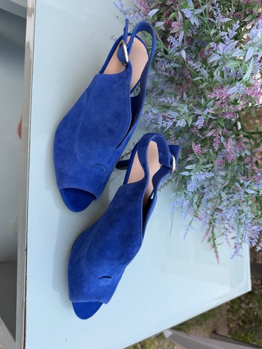 Blue suede peep toe sandals - blue,