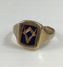 Rare Masonic 9ct Yellow Gold Enamel Swivel Signet Ring Size T - T 1/2