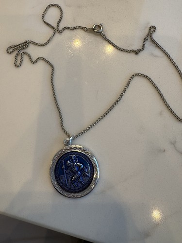 Blue christopher necklace - blue,