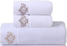 WHITE LUXURY COTTON TOWELS Set,  BATH TOWEL and HAND TOWEL Y LOGO ONLY