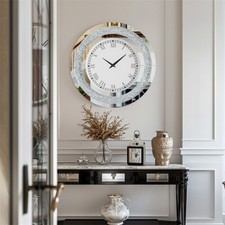 60cm Round Wall Clock Mirror Glass Crush Diamond Clock Hung Diningroom Fireplace