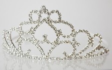 TIARA HEADBAND HEADPIECE FIRST COMMUNION HEART RHINESTONE QUINCE SILVER CROWN