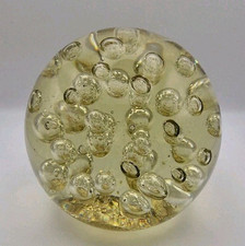 Antique Victorian Dump Glass Paperweight with Encased Bubbles