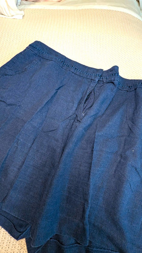 Women navy linen shorts - women's,