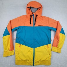 O'Neill Jacket Mens Small Orange Blue Yellow Escape Series Waterproof Hooded Ski