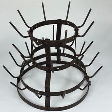Vintage French Spikey Metal Wine Bottle Small Drying Rack, Lighting Project