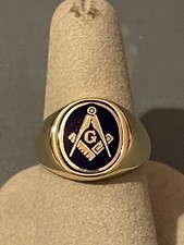 9ct Masonic Swivel Signet Ring Birmingham Hallmark Yellow Gold Size O and 1/2