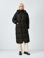 John Lewis Womens Longline Hooded Quilted Puffer Coat 10 - Black (Stitch Fault)