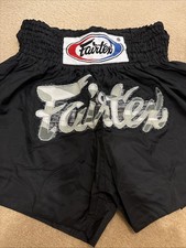 Vintage Fairtex Muay Thai Shorts Nylon Black Small Worn Drawstring Waist