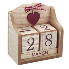 Vintage Wood Block Perpetual Calendar, Reusable Wooden Blocks Style 6, Brown