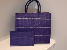 Agnes B raffia bag and purse, deep purple and thin white stripes. Unused. 