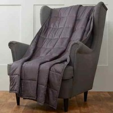 Highams Weighted Blanket 125 x 150cm  - Grey - 100% Cotton - Quilted Pockets B4E