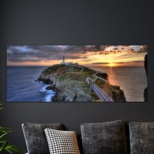 Glass Print Photo Art Decoration Tempered 125x50 South Stack Lighthouse Sunset