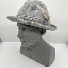 Edinburgh Woollen Mill Tweed Fedora Trilby Hat Pure New Wool Grey Princes St UK