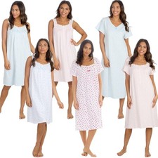 Ladies 100% Cotton Floral Nightie Womens Nightdress White Size 10-32