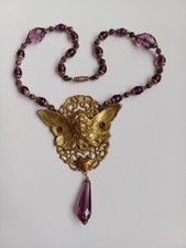 Czech Glass Amethyst Coloured Purple Pendant Womans Face Art Nouveau Angel Fairy