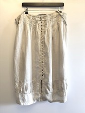 120% Lino UK 18 Beige Linen Skirt Button Down Lagenlook Boho