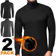 2 Pk Mens Thermal Turtle Neck Long Sleeve Top Underwear Warm Winter TShirt S-3XL