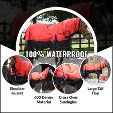 50G Fill Winter Turnout Horse 600D Rug Outdoor COMBO Full Neck Red/Black 5'3-6'9