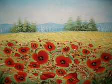 ORANGE ORDER SOMME POPPIES OIL PAINTING 23" X 20" MOUNTED NEW-offers accepted