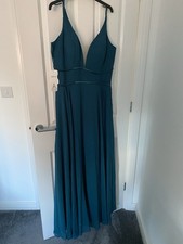 Hebeos A Line Princess Chiffon Floor length Sleeveless Ink Blue/Green Dress