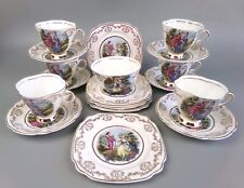 Classic Painting Tea Set Service. Courting Couple. 22 KT gold. VTG Cups & Plates