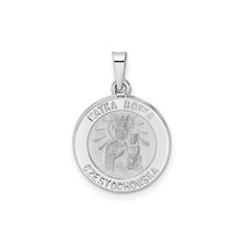 14k White Gold Black Madonna Pendant Czestochowa Catholic Medal Virgin Mary