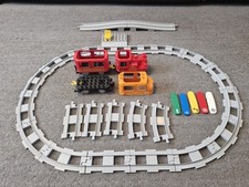 Duplo LEGO motorised Steam Train, Bridge, grey track, Carriages , action bricks 