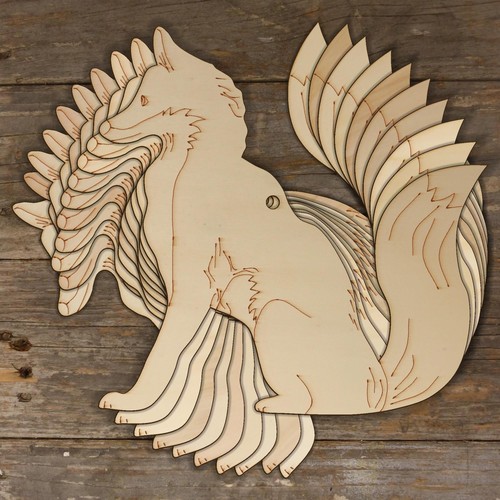 10x wooden fox sitting looking - fox,