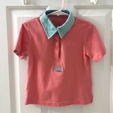 Buddies by Shires Kids Pink Blue Cotton Pique Equestrian Polo Shirt size 3-4 