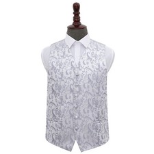 Silver Waistcoat Woven Floral Mens Formal Wedding Tuxedo Vest All Sizes by DQT