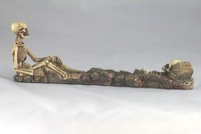 25.5cm SKELETON & SKULL INCENSE TRAY - JOSS STICK HOLDER - BURNER - GOTHIC GIFT