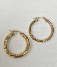 9ct Yellow Gold 375 Unoaerre Twisted Hoop Earrings, Italian Hallmarked - 1.25gm