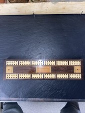 Vintage Inlaid Wood Cribbage board with Underside Pocket