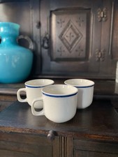 Set Of 3 Vintage Rayware Blue Rim Mugs 200ml Capacity