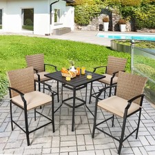 4x Outdoor Rattan Bar Stools