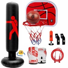 Inflatable Punching Bag basketball Hoop Wall Mounted set for Kids Indoor/Outdoor