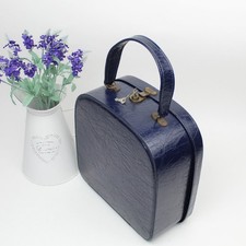 Vintage Vanity Case in Dark Blue With Functional Keys. 1970's Travel Case. 