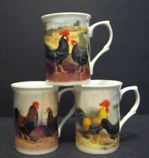 3 Set of three Roosters Cockerels Hens Fine Bone China Mugs Cups Beakers