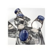 Crystal Ring Blue Kyanite Jewellery Silver Adjustable Band Natural Gemstone