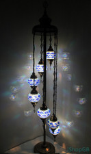 Beautiful Blue 7 Globes Turkish Moroccan Handmade Glass Floor Lamp