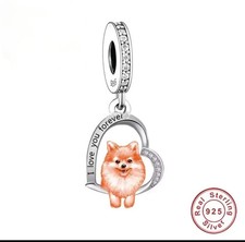Pomeranian Dog Charm S925 Sterling Silver Bracelet/necklace Dangle Charm